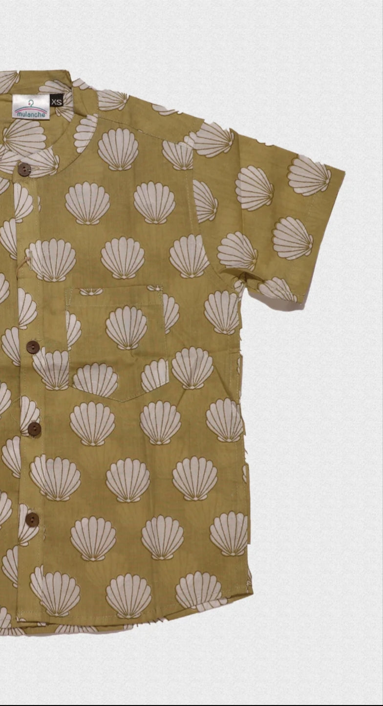 Seashells Sage Green Cotton Shirt