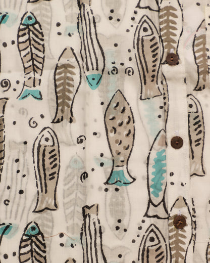 Fishy White Cotton Shirt