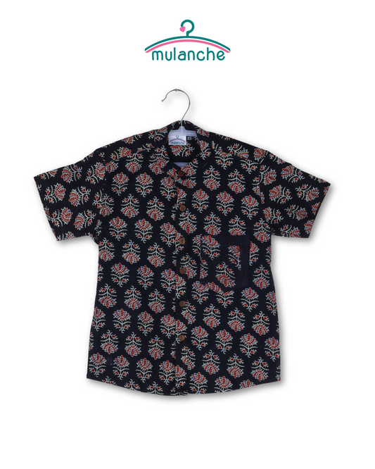 Black Ajrakh Cotton Shirt