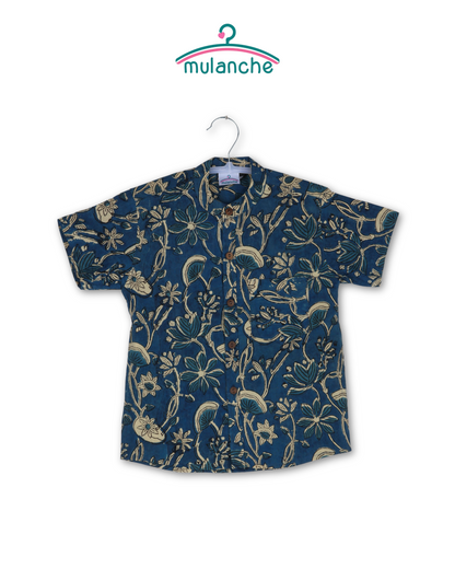 Floral Blue Ajrakh Cotton Shirt