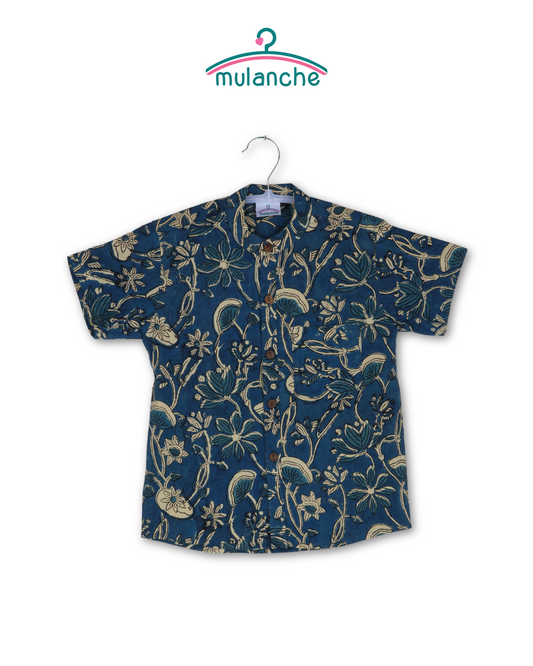 Floral Blue Ajrakh Cotton Shirt