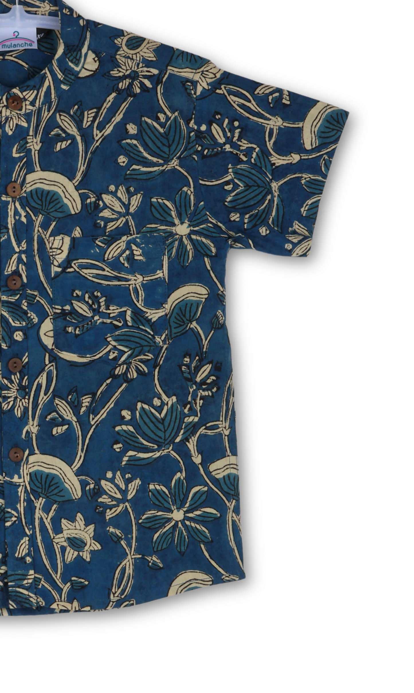 Floral Blue Ajrakh Cotton Shirt