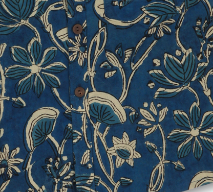 Floral Blue Ajrakh Cotton Shirt